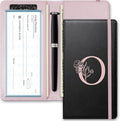 Letter Checkbook Cover, RFID Blocking Checkbook, Duplicate Checks with Pen Holder, Cards Slots, Multi-Functional Checkbook Holder for Personal and Business Checks
