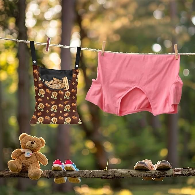 Sunflower Clothespin Bags Pumkpin Space-Saving Clothespin Storage Hanger Bag, Thanksgiving Hanging Storage Organizer with Hanging Rope for Home Outdoor Supply