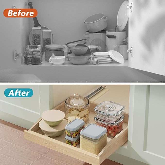 ROOMTEC Pull Out Cabinet Organizer with Soft Close, 13-1/2" W x 21" D, Pull Out Cabinet Drawer for Kitchen cabinets, Pull Out Cabinet Shelf, Finished, Bottom Assembly, 2PCS