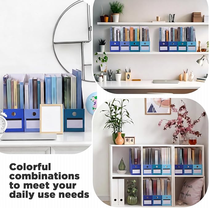 Jutom 48 Sets Cardboard Magazine Holders with Labels for Office,Blue