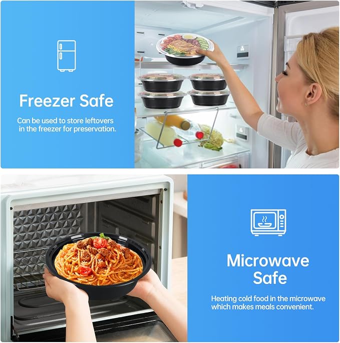 32oz Rectangle Meal Prep Containers with Lids, 50 Pack | BPA-Free Leakproof Plastic Food Storage & Take Out Boxes, Microwave, Dishwasher, Freezer Safe for Lunch