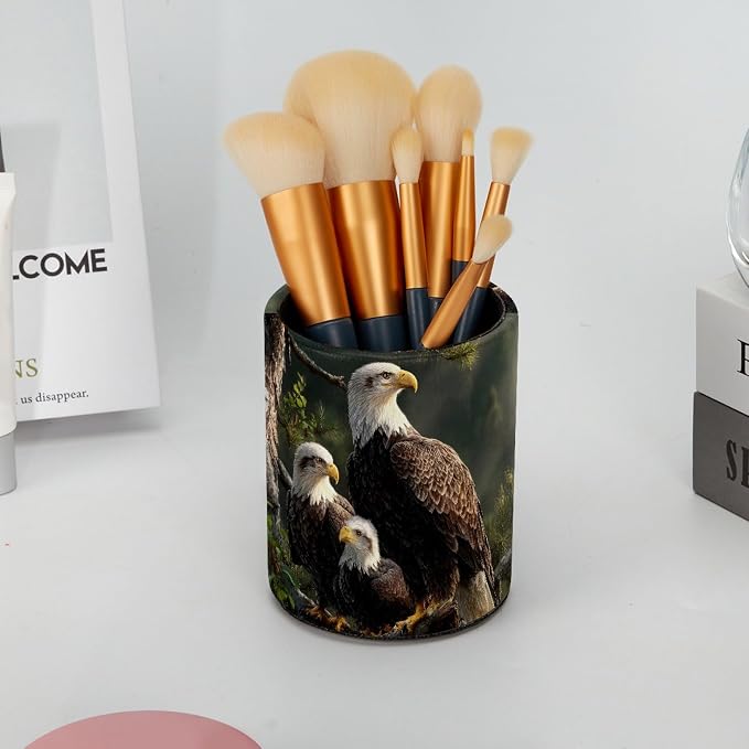 Eagle Family Pen Holder Pencil Organizer for Desk, 3.1” x 3.1” x 3.9” Pencil Cup Office Supplies, Large Capacity Cute Pen and Makeup Brush Holder for Desktop, Home, School