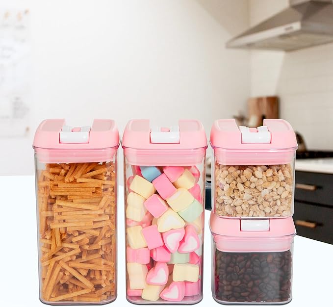 U-QE Airtight Food Storage Containers -6 Piece BPA Free Clear Plastic Airtight Containers with Easy Lock Lids for Kitchen Pantry Organization and Storage - Sugar, Flour, Cereal, Labels & Marker