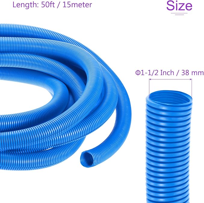 DMiotech 50ft Wire Loom Split Tubing 1 1/2 Inch(38 Mm) ID, Cord Protectors from Pet Flexible Conduit Cable Management for Office, Home, Garden, Blue
