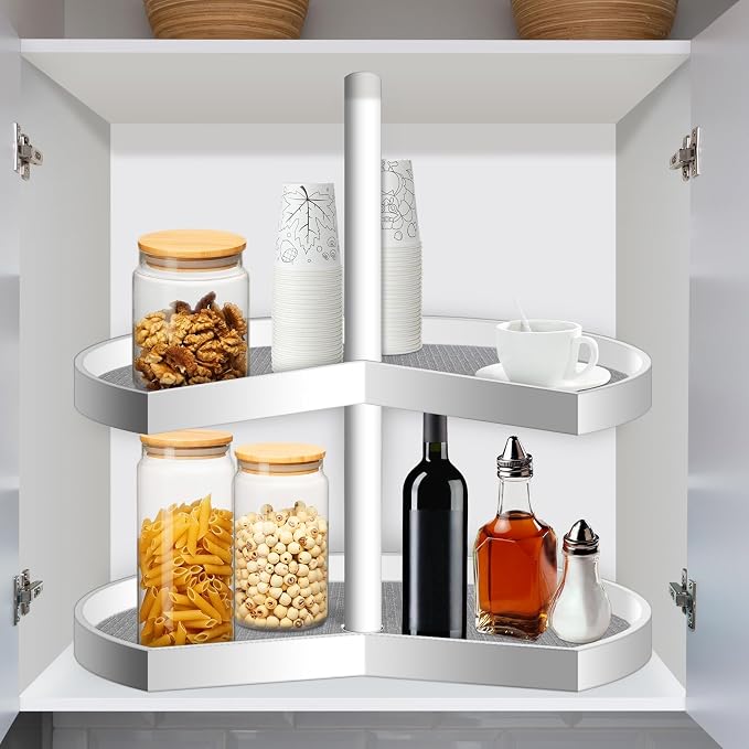 Frienda 2 Pcs Lazy Susan Shelf Liners - Non Adhesive, Non Slip Kitchen Cabinet Liners for Refrigerator, Pantry, Sink & Cupboard Storage(31 Inch,Gray)