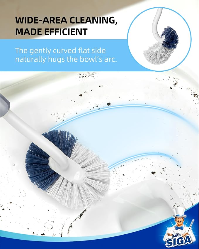 MR.SIGA Toilet Bowl Brush with Curved Design for Under Rim Deep Cleaning | Non scratch bristles easily clean hard to reach areas, 16.2 inch/41.1 cm long handle, semi-open ventilated base for quick dry