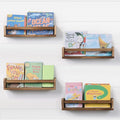 Nursery Room Shelves Set of 4, Wood Floating Book Shelves for Kids Room, Baby Book Shelf for Nursery, Kitchen Spice Rack (Carbonized)