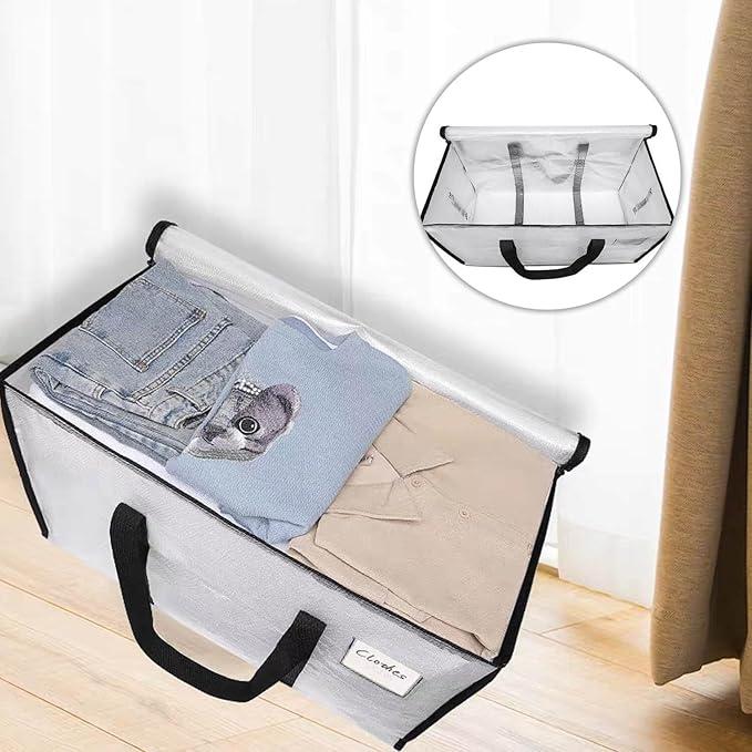 4 Pack Large Moving Bags with Zippers & Carrying Handles, Heavy Duty Storage Tote Moving Boxes ，Space Saving (Clear, 4 Pack)