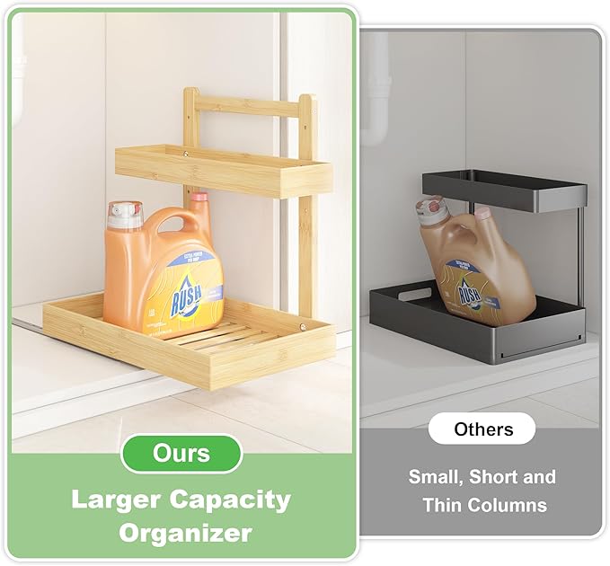 Under Sink Organizer - 2-Tier Pull Out Cabinet Organizer Vertical Slide Out Sink Shelf Storage Shelves for Multi-Purpose Bath Kitchen Bathroom Medicine (Nature, 2 Packs)