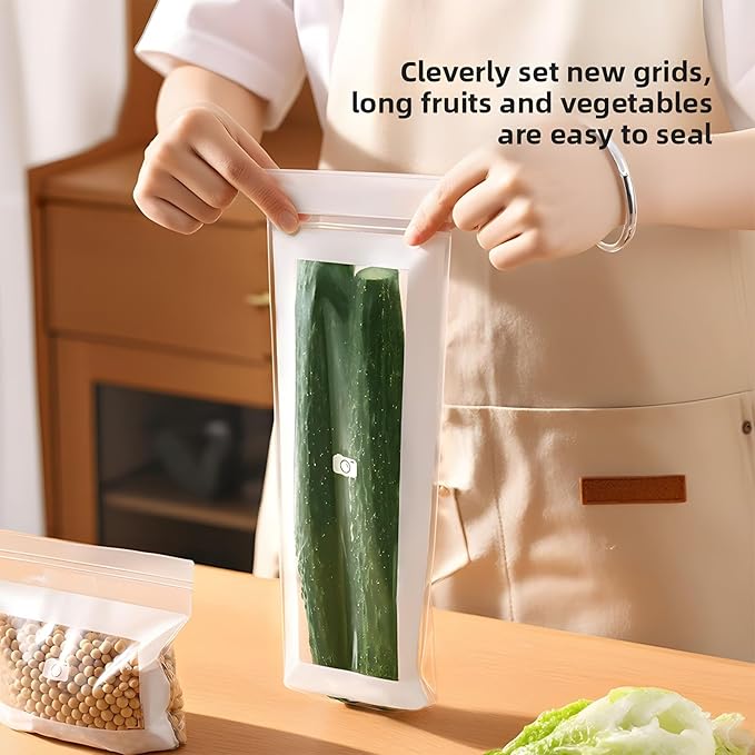 Kitchen Food Grade Fresh Keeping Bags, Reusable Sealed Bags for Vegetables & Fruits, Clear Plastic Storage Bag for Refrigerator, Dual Interlocking Seal (M, 25counts)