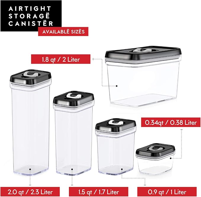 DWËLLZA KITCHEN Set of 6 Mini Airtight Food Storage Containers with Lids - Clear Plastic Small Pantry Containers for Spices, Candy, Nuts, Coffee or Tea, BPA-Free, Keeps Food Fresh & Dry