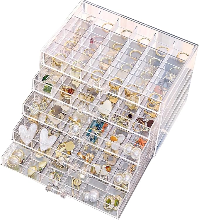 SPAKOWN Earring Organizer Acrylic Jewelry Holder Organizer with 5 Drawers | Stackable Earring Storage Case Jewelry Boxes for Women (Clear)