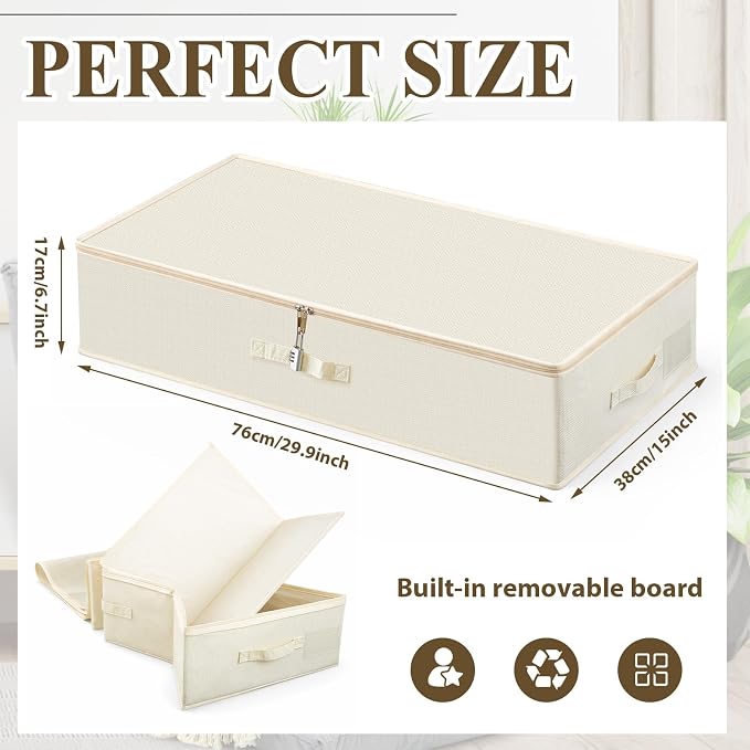 Briwooody 29.9 x 15 x 6.7 Inch Large Discreet Lockable Personal Item Storage Bag Under Bed Storage Box Organizer with Zipper Lid Underbed Clothes Shoe Container for Dorm and Home(White)