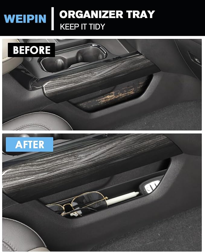 for 4PCS Door Organizer Tray& 2PCS Lower Center Console Organizer Tray Compatible with 2022–2026 Silverado&Sierra 1500/2024–2026 Silverado&Sierra 2500HD/3500HD–Full Console w/Bucket Seats Only