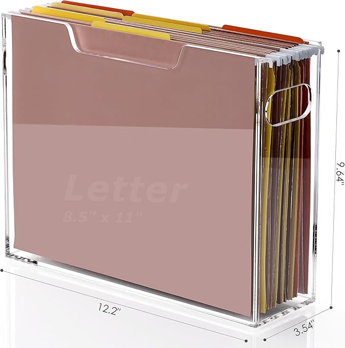 DINGHUO Acrylic File Organizer Box Letter Size Hanging File Organizer, Clear Portable File Folder Box with Handle, Filing Crate Bin Holder for Desk, Office, Home, School - 1 Pack