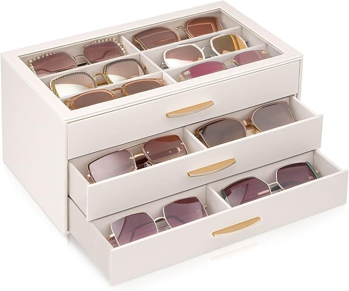 Lolalet Enlarged Sunglasses Organizer for women | Multi Eyewear Storage Box, Eye Glasses Case Display Holder with Clear Lid for Eyeglass Collection