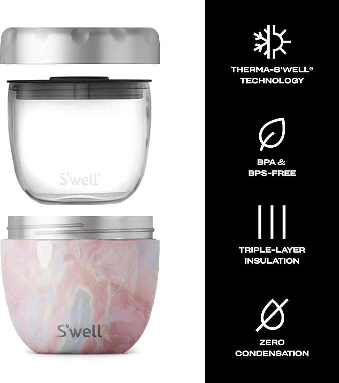 S'well Stainless Steel Food Bowls – 21.5oz - Geode Rose Eats - Triple-Layered Vacuum-Insulated Containers Keeps Food Cold for 11 Hours and Hot for 7 - Condensation-Free, Leak-Free, and Dishwasher-Safe