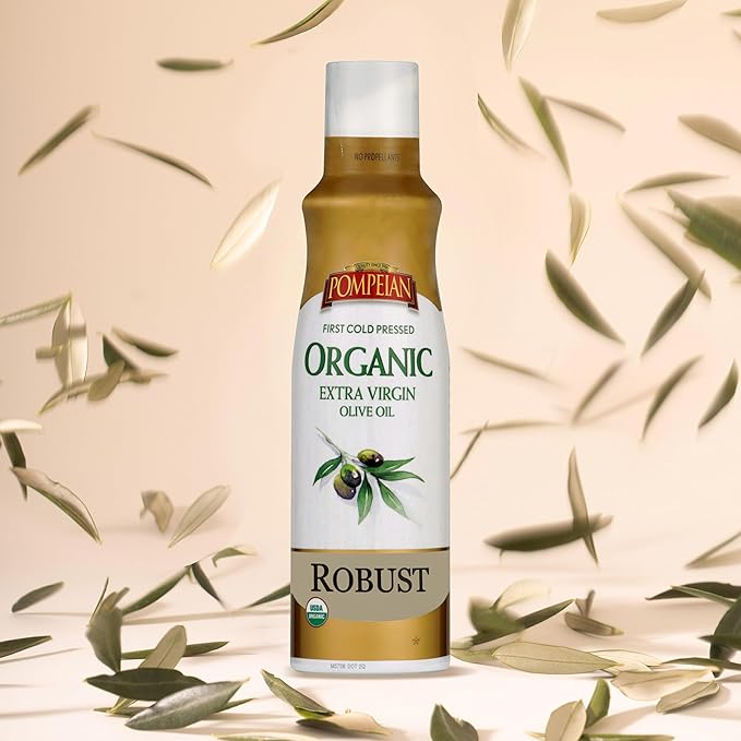 Pompeian USDA Organic Extra Virgin Olive Oil Non-Stick Cooking Spray, Full-Bodied, Perfect for Salads and Pasta, Naturally Gluten Free, Non-Allergenic, Non-GMO, No Propellant, 5 FL. OZ, Single Bottle | No Propellants - First Cold Pressed Olive Oil for ...