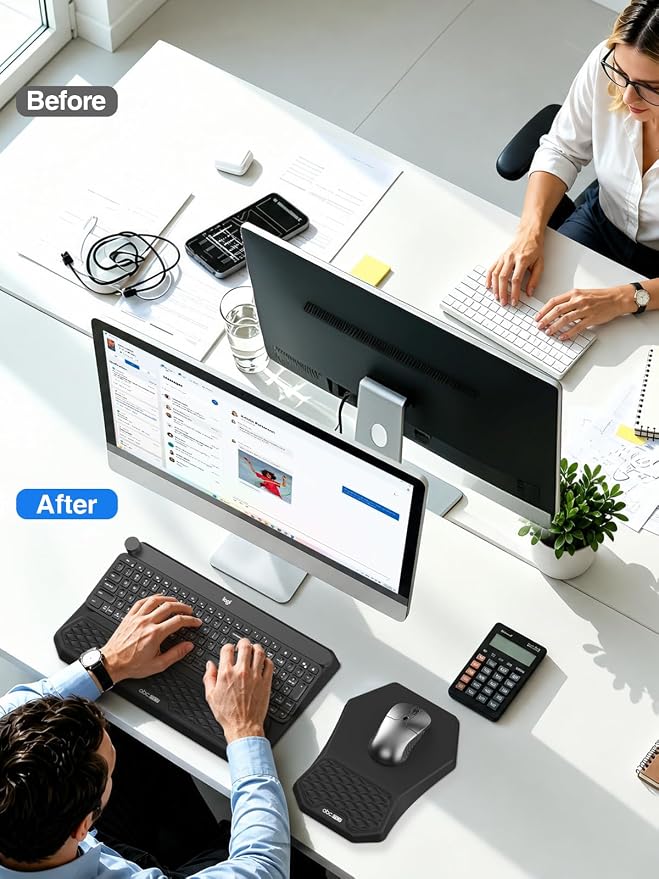 Ergonomic Wrist Rest with Keyboard Stand and Mouse Pad for Easy Typing | Keyboard Holder with Storage Slot, Mousepad for Carpal Tunnel Pain Relief with Massage Bulge and Slow Rebound Memory Foam