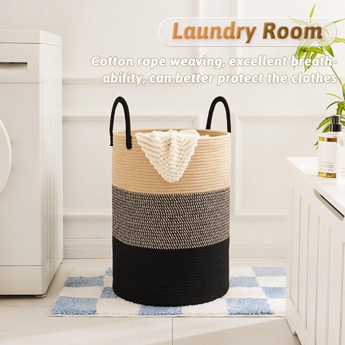 Artfeel Laundry Basket,Woven Cotton Rope Laundry Hamper,60L for Decorative Storage of Dirty Clothes,Toys and Blankets in Bathroom,Bedroom and Living Room