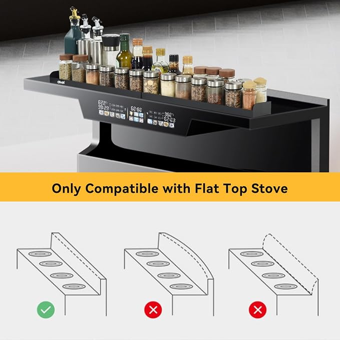 OTraki Magnetic Stove Top Shelf Spice Rack for Stove Adjustable 16-32 inch Stainless Steel Over the Stove Shelf Magnetic Rack Seasoning Organizer with 4 Hook Black | Stainless Steel Over the Stove Shelf Magnetic Rack Seasoning Organizer with 4 Hook Black