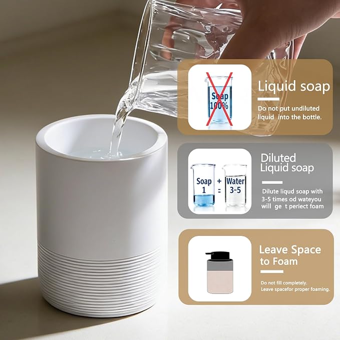 Resin Foaming Soap Dispenser, 11 OZ Bathroom & Kitchen Foam Soap Dispenser, Easy Press Pump, Refillable Hand Soap Dispenser, Modern Decor (White)