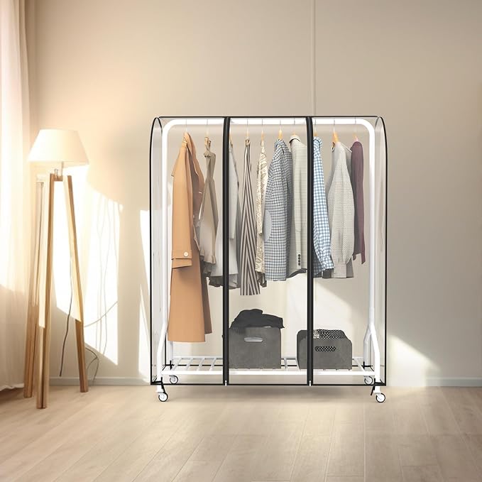 Zilink Clear Garment Rack Cover Transparent Clothes Rack Cover 50 in | Waterproof, Dustproof, Breathable, 2 Durable Zippers, Clear Garment Bags Wardrobe Cover for Garment Rack (Rack Not Included)