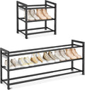 Expandable Shoe Rack - 18.5''- 47'' Adjustable Shoe Rack for Closet, 3 Tier Long Shoe Shelf Storage for 18 Pairs Shoe and Boot, Sturdy Metal Shoe Organizer for Entryway, Garage, Black