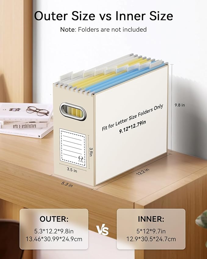 Oterri Cardboard File Organizer Box for Hanging File Folders Letter Size,File Box for Computer Desk,File Cabinet,Working Home,Office,Classroom (Beige, Letter Size - 6 Packs)