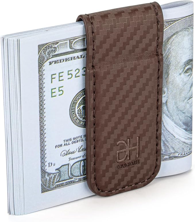 GH GOLD HORSE Slim Magnetic Money Clip Genuine Leather Business Card Holder for Men (Coffee)