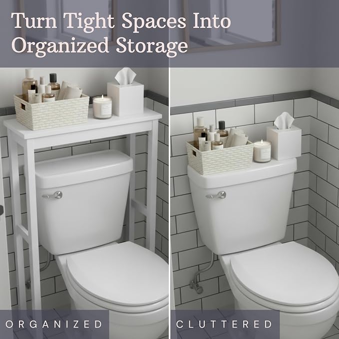 Alaterre Dorset Over the Toilet Storage Shelf, White, 27" W x 37" H | Bathroom Organizer Shelf, Space Saver Over Toilet Storage Rack, Freestanding Open Shelf, Modern, Easy Assembly