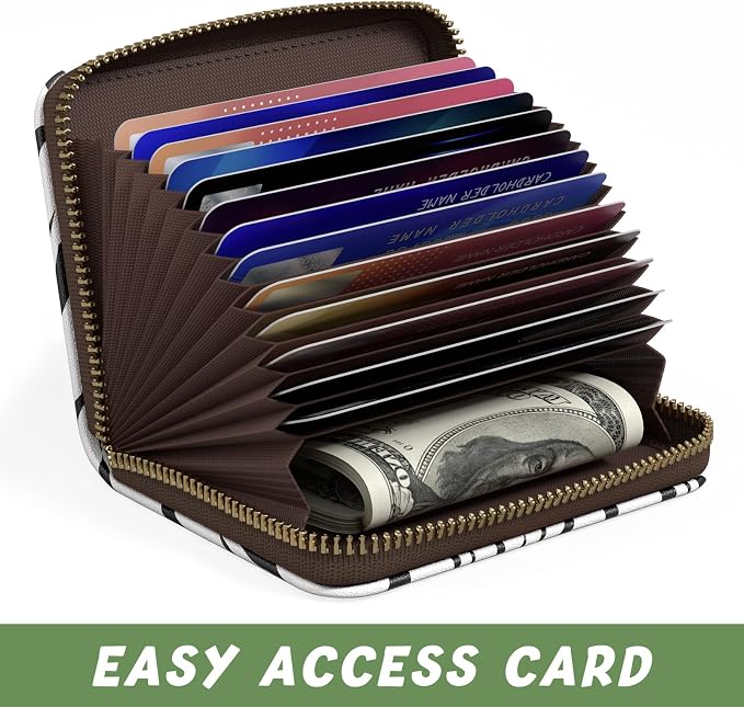 Aiawoxc Credit Card Holder, Small RFID Wallet Slim Leather Card Organizer Case with Zipper and Keychain, Stylish Zebra Print