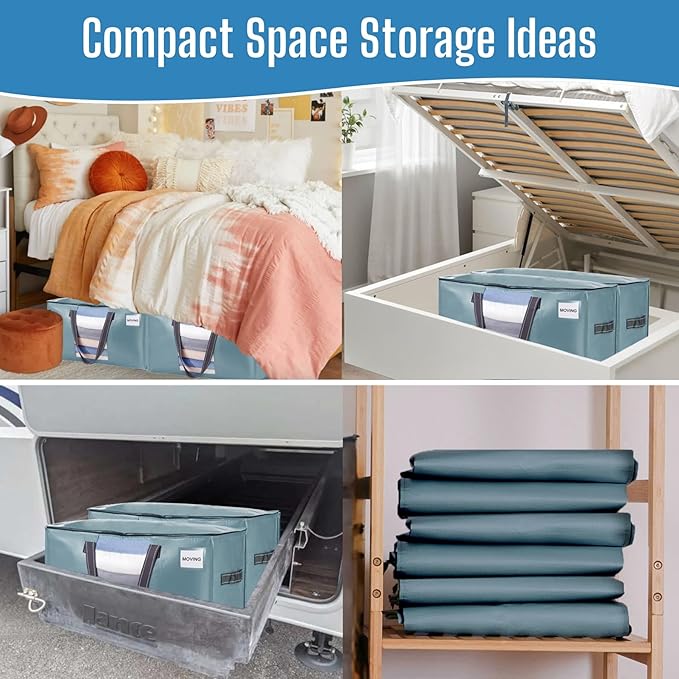 VENO 2 Pack Heavy Duty Moving Bags, Clothes and Comforter Storage Bags with Clear Window, College Dorm Essentials Packing Supplies, Foldable Boxes Alternative (Shiny Light Blue, 2 Pack)