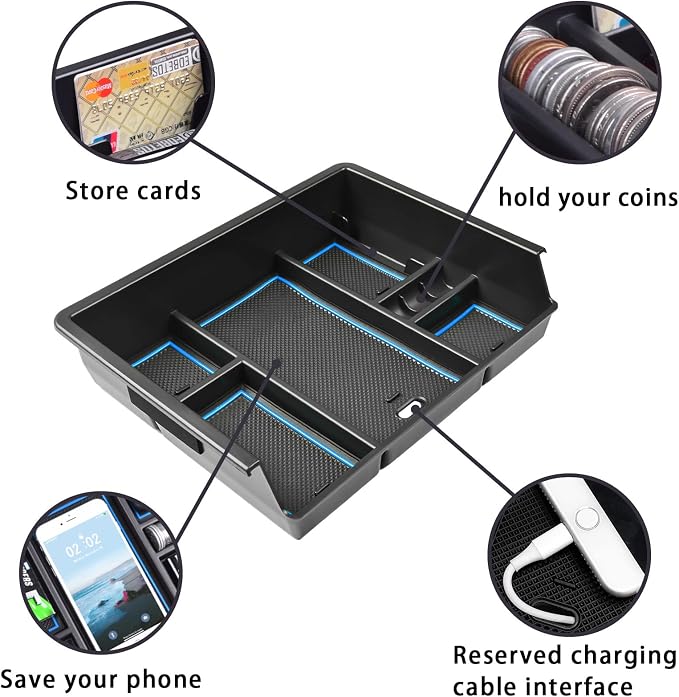 Center Console Organizer Tray for 2014-2018 Chevy Silverado/GMC Sierra 1500 | 2015-2019 Silverado/Sierra 2500HD/3500HD Accessories, Armrest Storage Box Add Extra Storage, Full Console w/Bucket Seat ONLY