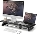 Fenge Monitor Stand Riser, 31.5 Inch Desk Top Shelf for 2 Monitors, Computer Stands for Desk, Wood & Steel Desktop Riser for Laptop, PC, Printer