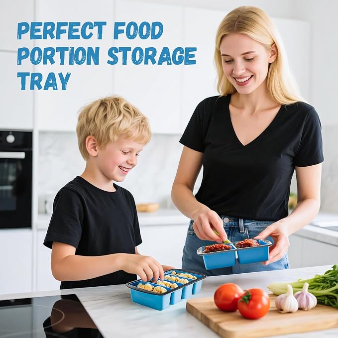 GORCI Silicone Freezer Tray With Lid, 4 Large 2 Cup Soup Freezer Molds, Soup Freezer Container for Meal Prepping, Large Ice Cube Tray， Perfect for Storing Leftovers, Sauces, Lasagna, 2-Pack