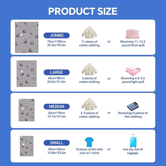 8 Pack Jumbo Vacuum Storage Bags with Pump, Smart App Tracking, 8 Stickers & 1 Marker – Tear-Proof Oxford Fabric, Leak-Proof, Reusable Vacuum Seal Bags for Clothing, Blankets, Bedding, Comforters
