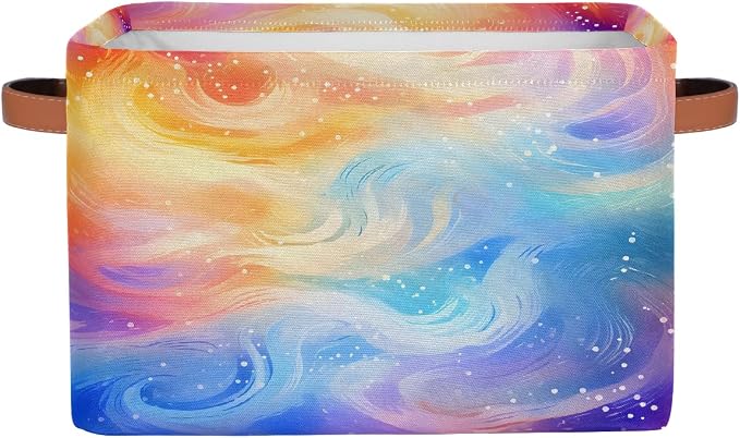 Rectangular Storage Bins Abstract Rainbow Glitter Collapsible Fabric Storage Basket Organizer with Handles for Nursery Bedroom Bathroom