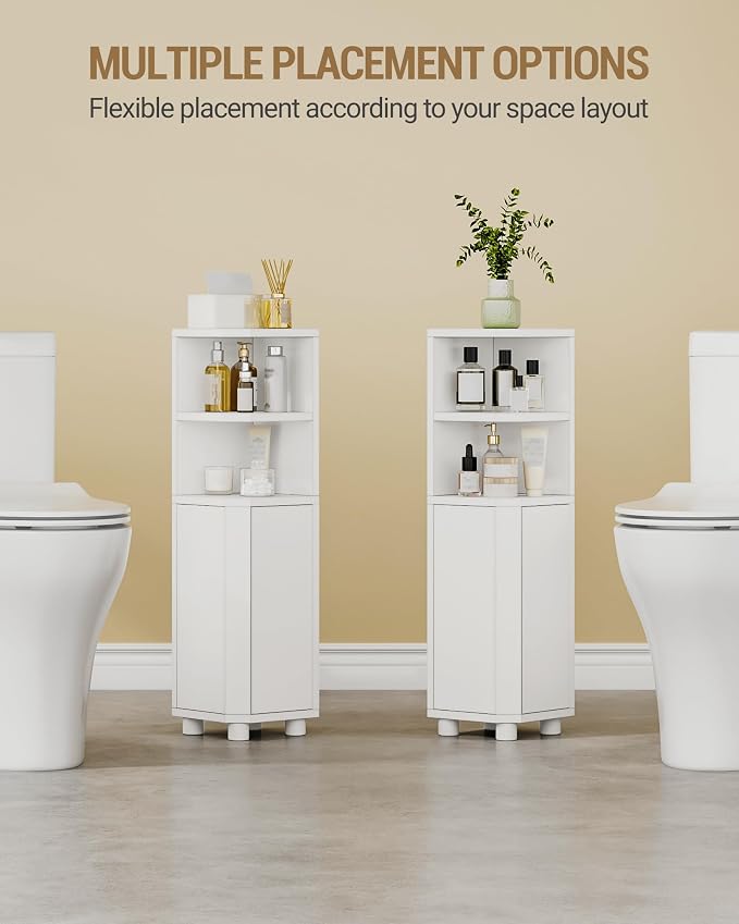 Hzuaneri Corner Cabinet, Small Bathroom Corner Cabinet with Doors | Narrow Storage Cabinets with Adjustable Shelves, Bathroom Organizers and Storage for Small Space, White BC20003X