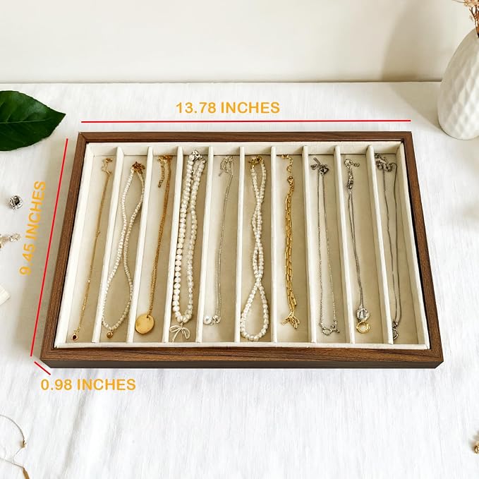 Large Jewelry Trays for Drawers Stackable Velvet Jewelry Display for Vendors Jewelry Drawer Organizer Inserts for Rings Necklace Bracelets Earrings and Studs Earrings (Beige, 10 Grid)