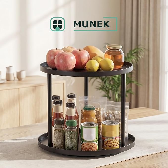 MUNEK 9" Lazy Susan Organizer,2 Tier Rotating Spice Rack Organization,Metal Lazy Susan for Table Top,Pantry, Bathroom, Vanity, Black