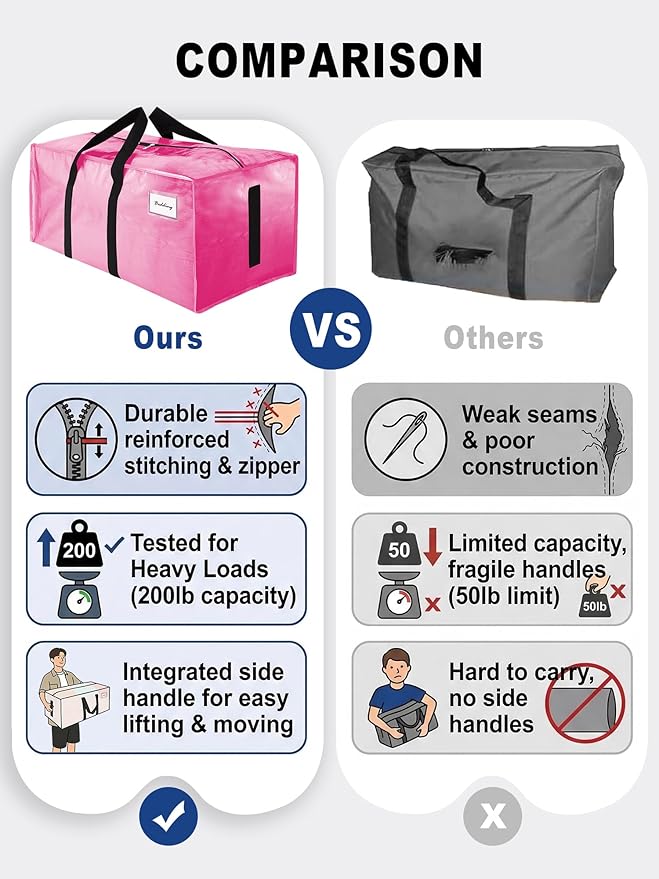 4 Pack Large Strong Moving Bags with Zippers & Carrying Handles - Water-Resistant - Heavy Duty Storage Tote for Space Saving, Fold Flat, Alternative to Moving Box (Pink)