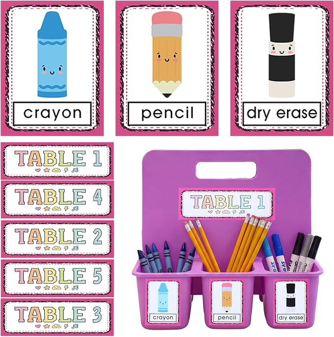 20pcs Teacher Toolbox Labels Classroom Caddy Labels Decoration Self-Adhesive Caddy Toolbox Sticker Crayon Pencil Dry Erase Organizer Pen Holder Tag for Preschool Back to School Table Decor(Colorful)