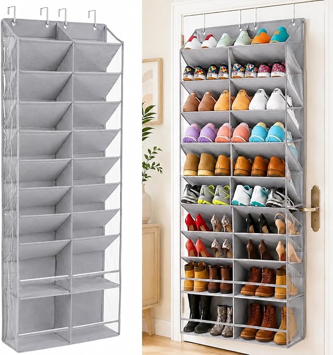 HOMELUX THEORY 10 Tier Hanging Shoe Organizer – Shoe Rack for Closet with Deep Pockets, Shoe Rack for Entryway, Over the Door Shoe Organizer for Closet for Boots & Sneakers (Light Gray)