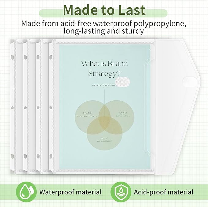 Sooez 30 Pack Binder Folders with Staggered Closures, High Capacity Binder Pockets, Clear Plastic folders, Side Loading, Binder Organizer, Binder Dividers with Pockets, Letter Size