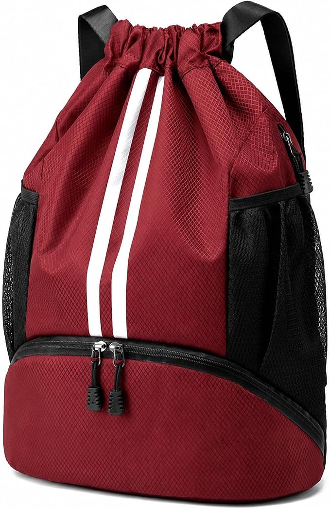 Hoedia Sports Drawstring Backpack - Swim Gym Bag for Women and Men | String Bag with Shoes Compartment and Wet Proof Pocket, Adjustable Wider Shoulder Strap, For Soccer, Basketabll, Volleyball