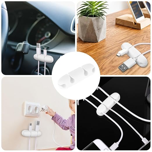 WLLHYF 3PCS Cable Clips, Cord Wire Organizer Cable Management Holders | Silicone, 4 Hole, Cable Harness, USB Charging Accessory, Cable Holder for Office and Home Desk