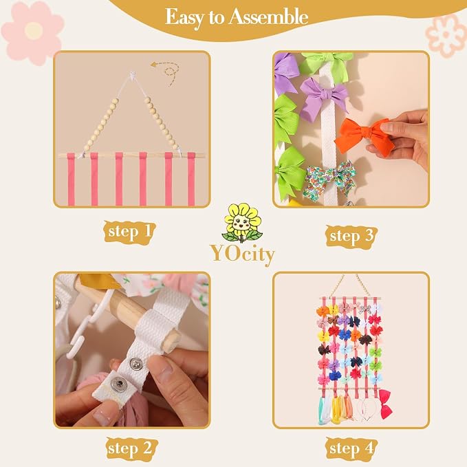 YOcity Bow Holder for Girls Hair Bows Hair Bow Organizer,Baby Headband Holder for Girls Hair Accessories Display Wall Door Closet Decor for Nursery Baby Toddler Room Pink