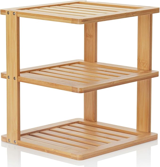 Bamboo Corner Shelf, 3 Tier, 10 x 10 inch, 11.5 inches high