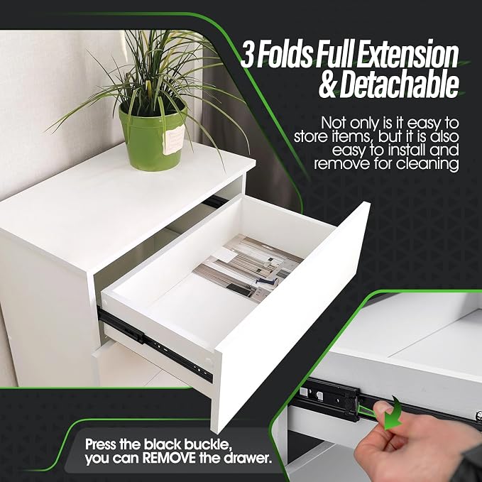 5 Pair Full Extension Ball Bearing Drawer Slides 8 10 12 14 16 18 20 22 24 Inch 100 LB Load Capacity Side Mount File Cabinet Rails Dresser Metal Runner Trash Can Kitchen (14 inch, Black)
